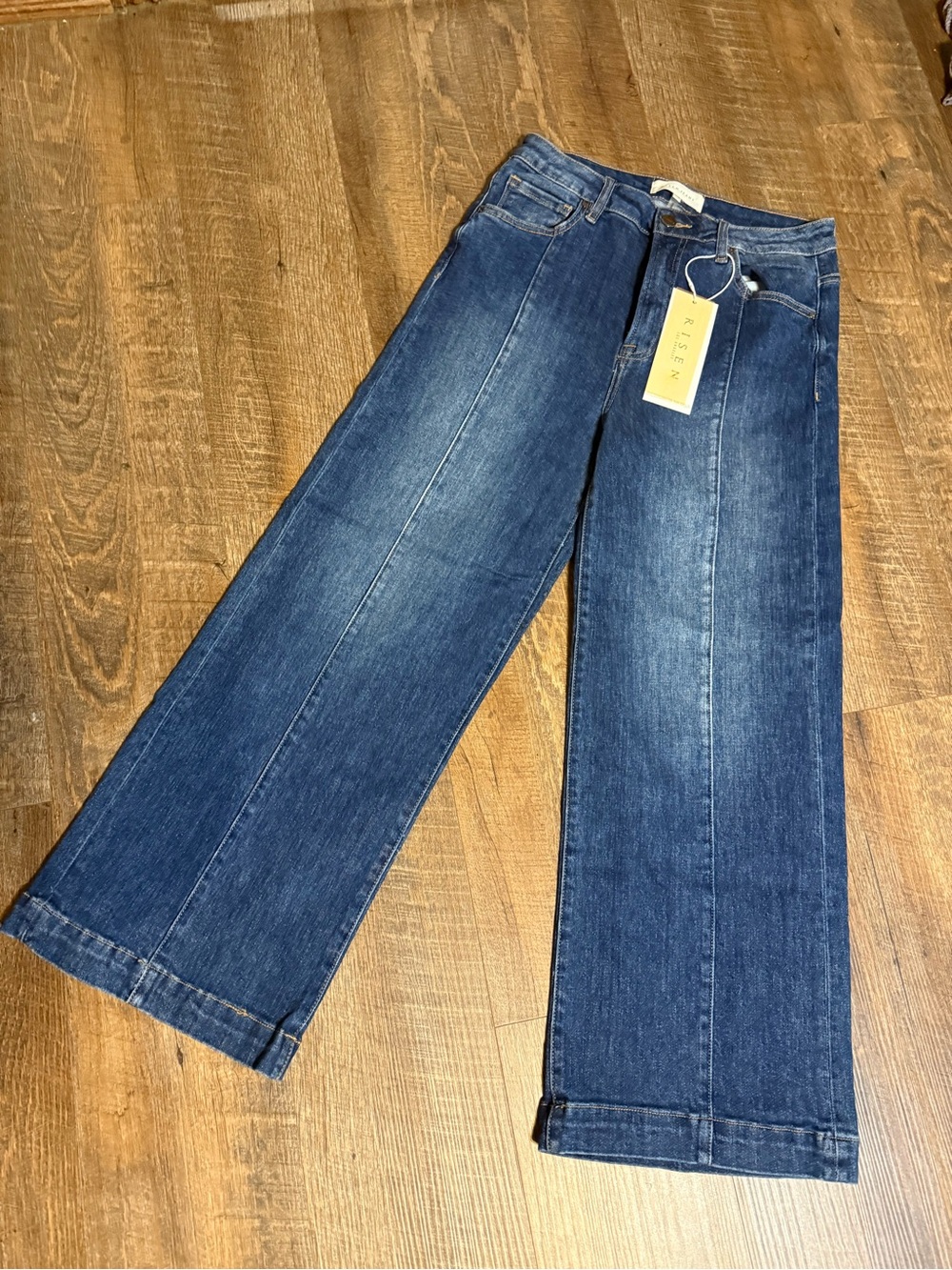 Risen High-Rise Wide Leg Jeans in Dark Blue Wash